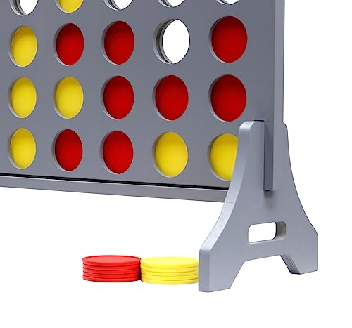Image of Giant 4 in a Row Game for Family & Adults - Tailgating Pros Jumbo Grey Wooden Four in a Row Indoor & Outdoor Yard Game for Family Party Fun, Portable Activities for Patio, Backyard, and Camping