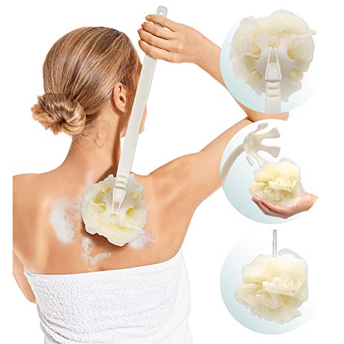 Shower Lily Reusable Handle with Bath Sponge | Attach Any Loofah, Puff, Sponge or Scrubber | Long 16