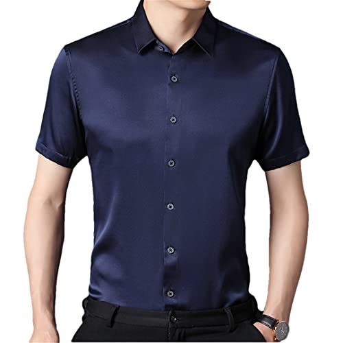 Seidenhemden für Herren Sommer Dünn Business Casual Solid Silk Shirt...