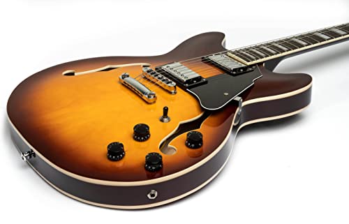 Image of Grote Full Scale Electric Guitar Semi-Hollow Body Guitar Stainless Steel Frets (Vintage Sunburst)