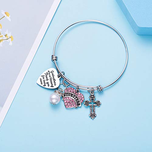 LParkin Godmother Proposal Gift Bracelet - Adjustable Stainless Steel Baptism Jewelry with Rhinestone Cross | Engraved Godmothers Are a Blessing Message | Gift from Godchild4