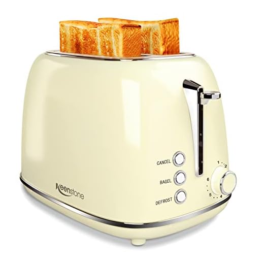 Toaster 2 Slice, Keenstone Stainless Steel Retro Toaster with Timer, Wide Slot, Defrost/Reheat/Cancel Fuction, Removable Crumb Tray, Cream