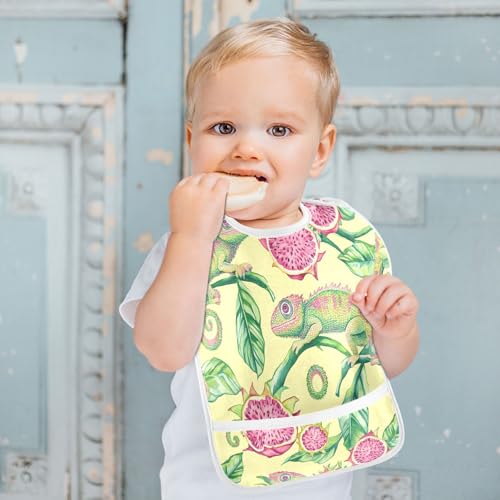 MCHIVER Chameleon Dragonfruits Baby Bibs for tag1 Waterproof Feeding Bib Apron with Food Cather Adjustable Cotton Food Eating Bib 2 Pack4