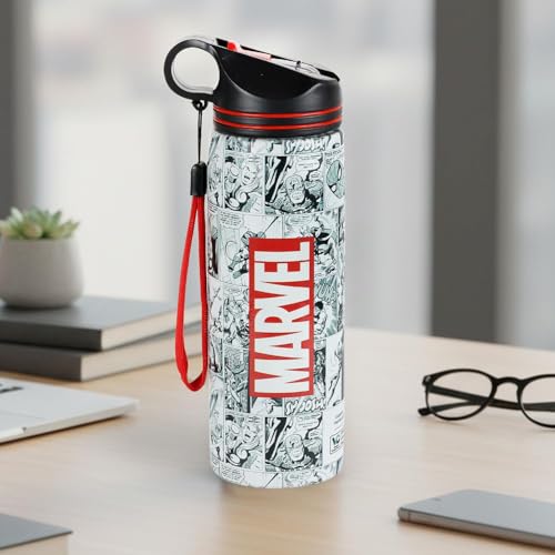 Image of Marvel Official Comic Edition Stainless Steel Water Bottle | 750ml Leakproof BPA-Free Sipper Bottle with Bold Logo & Comic Print | Gym, Office, School & Travel