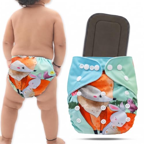 Image of Bembika A Plus Printed Cloth Diaper with Bamboo Charcoal Inserts for Babies Washable & Reusable Cloth Nappies for Baby Leakproof and Wetfree Adjustable Cloth Diapers -(BE2651)