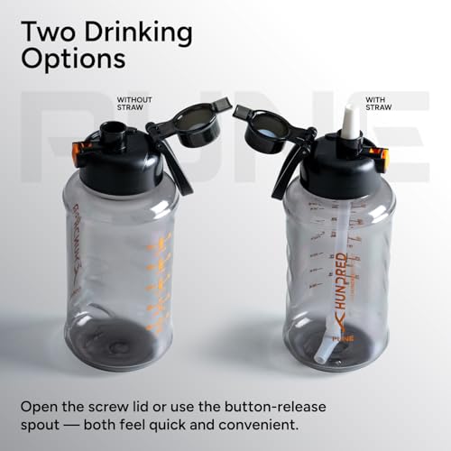 Image of Hundred Pune 1 Litre Water Bottle | 1000ml / 34oz | BPA Free | One Key Open Safety Lock | Spill and Leak Proof Sports, Travel, Gym Bottle (Black /Black)