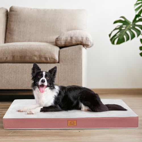 Image of Sunheir Washable Extra Large Dog Bed Covers Soft Plush Replacement, Waterproof Dog Bed Liner, Pet Bed Cover with Zipper 44x32x3 Inches, Pink, Cover Only