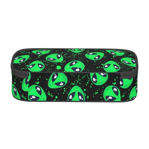 Image of Funny Green Alien Pencil Case Organizer Big Capacity Pencil Pouch Stationery With Zipper School Supplies Pencil Bag For Girls Boys Office, j56tsd