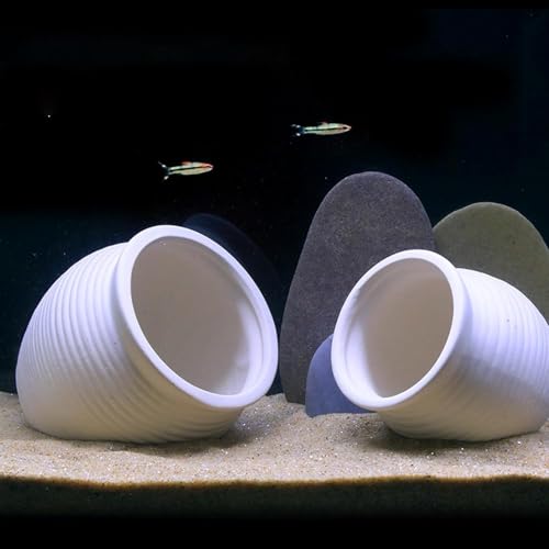 Image of RUIAN White Ceramic Shrimp Cave Aquarium Decoration, Betta Fish Hideout Shelter House for Shrimp, Fry, Crayfish and Small Fish, Breeding Spawning Ornament for Freshwater Saltwater Tank, Small