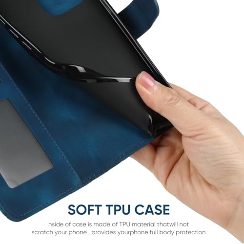 Image of Wanyuexes Case for Galaxy S24, Samsung S24 5G SM-S921U Wallet Case with Tempered Glass Screen Protector, Skin Feel PU Leather Flip Credit Card Holder Stand Phone Cover for Samsung Galaxy S24 Blue