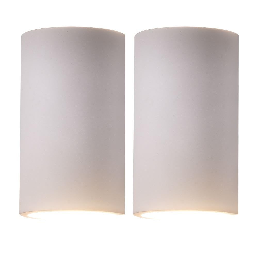 Firstchoicelighting White Set Of 2 Plaster Wall Lights, Modern Home Lighting, 2 X Gu10 Bulbs Required, Led Compatible, 130Mm Width, 220Mm Height, 88Mm Depth