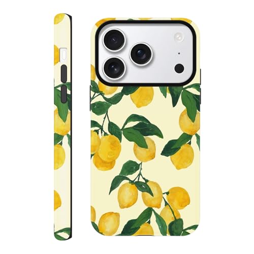 Vulfwela Cute Yellow Lemon Tree Phone Case for iPhone 17 Pro Max Case 6.9", Aesthetic Trendy Pattern Design 2-in-1 Matte Beige Cover Shockproof Slim Soft TPU Hard PC Protection Girls Women Funda
