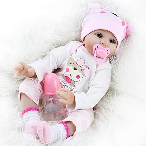 Scnbom 22inch 55cm Reborn Babys mädchen lebensechte babypuppen silikon Puppe wie echtes Toddler realistische doll Junge… – Bild 3