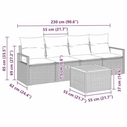 Canapé de jardin ensemble 5 pcs noir polyrotin moderne avec coussin confortable