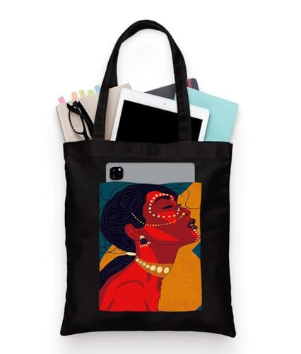 Image of ZORI Black Tote Bag With Pocket Printed Designed Canvas Tote Bags For Women large capacity,Tote bag For Shopping, College, Travel, More Canvas Handbag For Unisex Bag