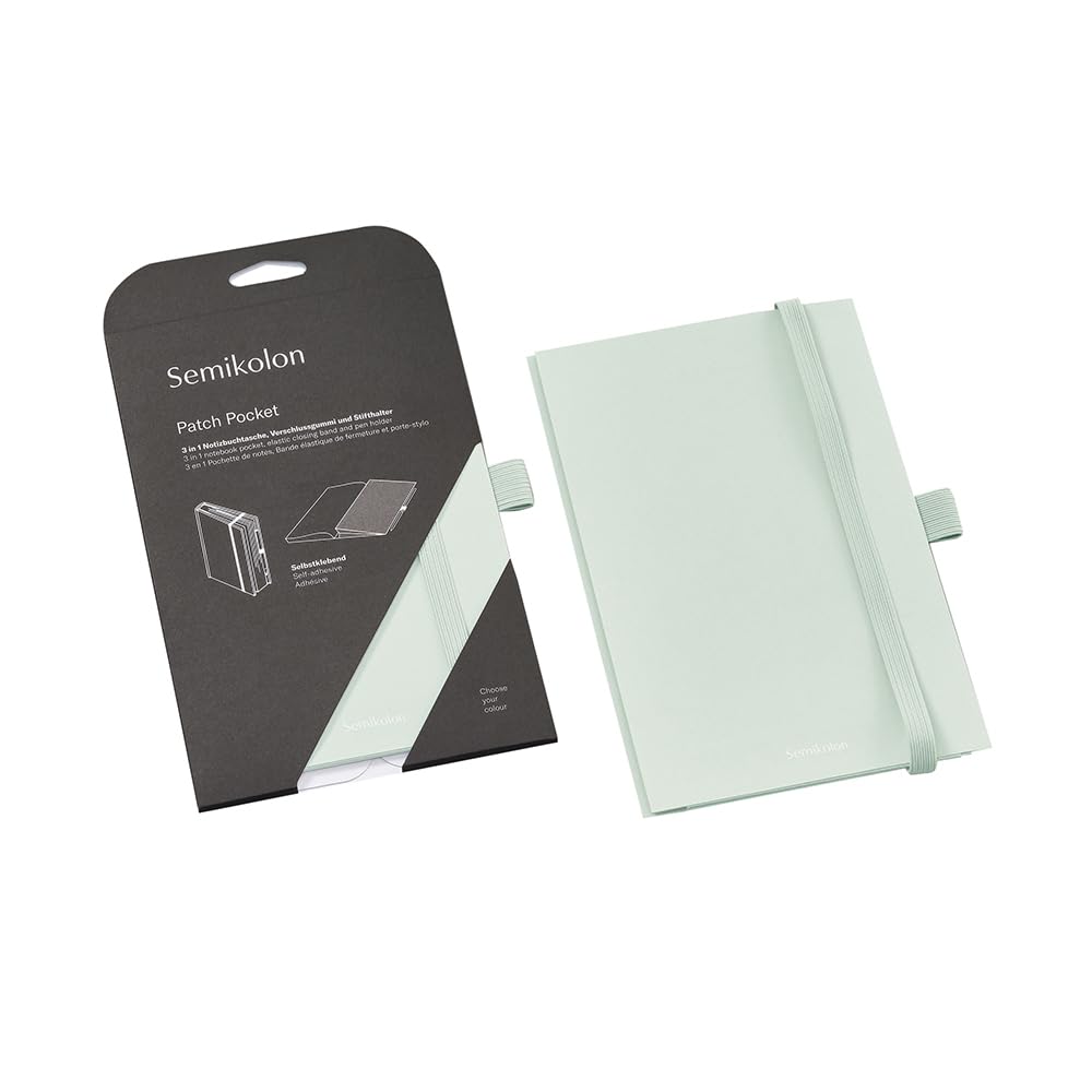 Semikolon 370989 Notebook Pocket 3-in-1 - Folding Pocket for A5 Notebook - with Elastic Closure and Pen Loop - Moss