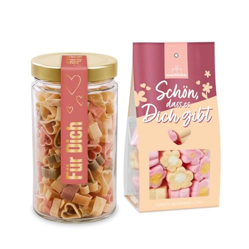 2er Set Pasta Herzen Für Dich und Marshmallows Schön, dass es Dich gibt | Genussbundle & kleine Aufmerksamkeit | Geschenkidee für Freunde, Familie und Lieblingsmenschen