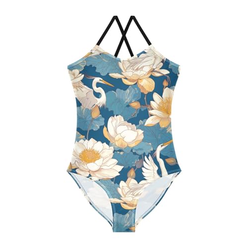 KLL Seamless Pattern Heron Bird Water Lily Toddler Girl 1 Piece Swimsuits Summer Swimwear Adjustable Strap Cute - Main Image