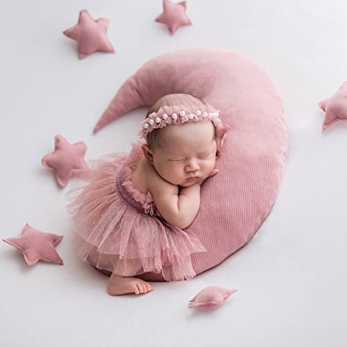 Syuanmuer 2 Stücke Neugeborene Baby Fotografie Requisiten Babyfotografie Tutu Rock Perlen Stirnband Foto Requisiten Geschenk für Baby-Foto-Outfits Cover