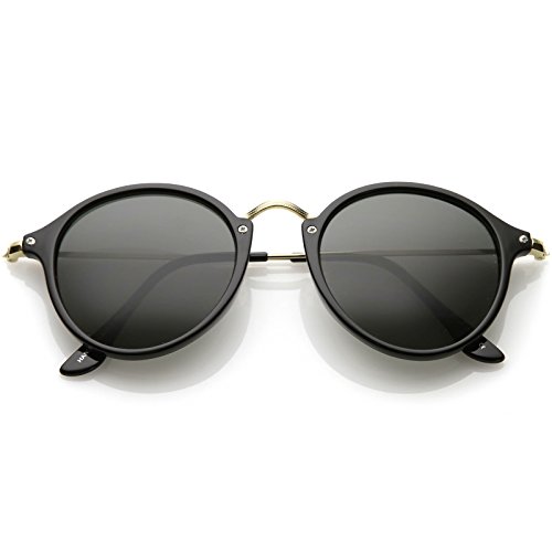 zeroUV Iconic Classic Dapper Thin Metal Temple Tinted Lens Round Sunglasses 49mm