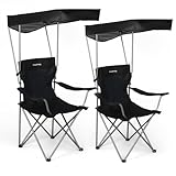 DuangDuang Camping Chair 2 Pack Portable Camping Chair with Canopy,Folding Chair with Canopy, Durable 600D Oxford Canopy Chair for Camping, Beach, Picnics, Fishing & Sports,Black