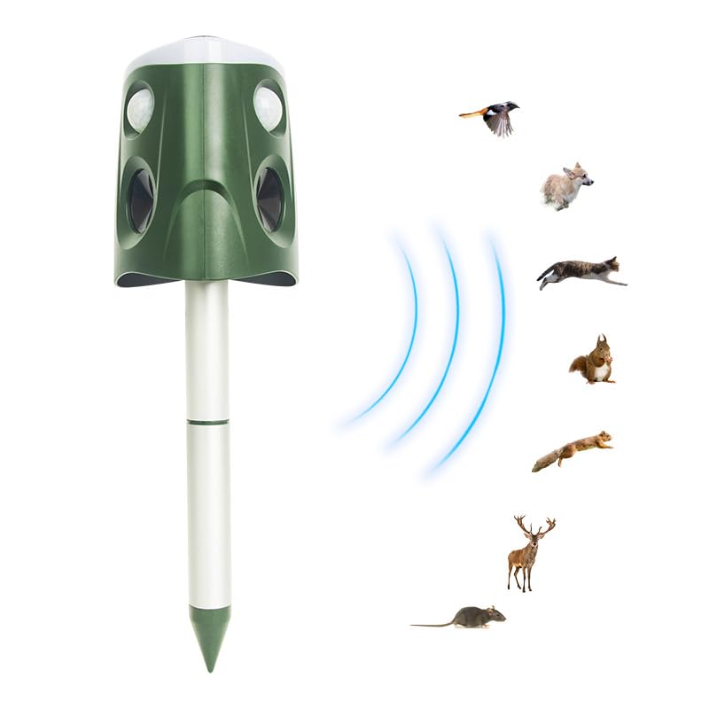 Ultraschall Tiervertreiber, 360° katzenschreck für Garten, Katzenabwehr Solar Ultraschall Tiervertreiber, Dreiseitige Lautsprecher, Wasserdicht Nach IP66, 4 Modi Katzenschreck Ultraschall