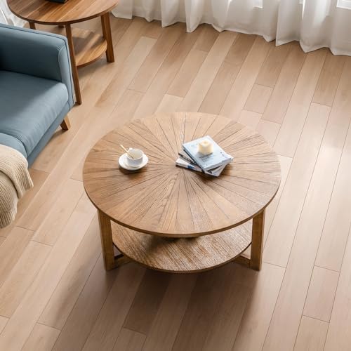 DS-HOMEPORT-Round-Coffee-Tables-for-Living-Room-2-Tier-Wood-Circle-Coffee-Table-with-Storage-Farmhouse-Wooden-Rustic-Round-Coffee-Table