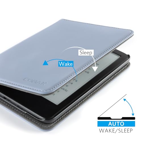 Image of CoBak Case for 6 inch E-Reader - PU Leather Smart Cover with Auto Sleep /Wake & Hand Strap, not Compatible with Kobo Clara,Purple Skin