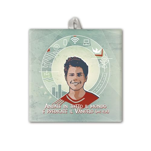 Fratelli Bonella | Keramikfliese mit Carlo Acutis in Geschenkbox 10 x 10 cm | Made in Italy