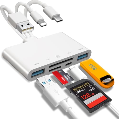 5-in-1 Memory Card Reader, USB OTG Adapter & SD Card Reader for i-Phone/i-Pad, USB C and USB A Devices with Micro SD & SD Card Slots, Supports SD/Micro SD/SDHC/SDXC/MMC