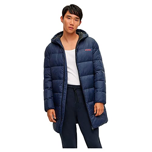 HUGO Herren Mati2241 Slim-Fit Steppmantel mit Kapuze und Logo Dunkelblau L
