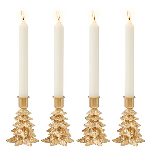 WDS WONDROUS Christmas Tree Candle Holders Set of 4 – Taper Candle Holders for Christmas...