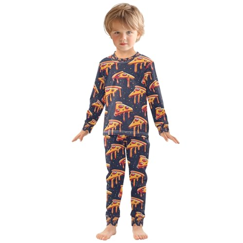 senya Pizza Slices on Dark Space Pajamas Set Long Sleeve Soft Cotton Sleepwear 2 Piece3