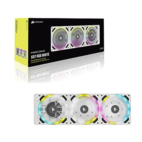 Corsair Hydro X Series XD7 RGB Combinaison Pompe/Réservoir (Système de Plaque de Distribution de 360 mm, Pompe D5 PWM, Réservoir de 140 ml, 36 LED RGB paramétrables Individuellement) Blanc