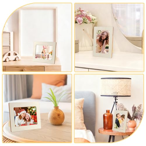 Binlava 8 Stück Bilderrahmen Holz, 20 x 15 cm Fotorahmen, DIY Holzrahmen, Unbehandelter Holzbilderrahmen zum Bemalen mit Selbstklebende Glitzersteine Sticker und Buntstifte für Jubiläen Geburtstage