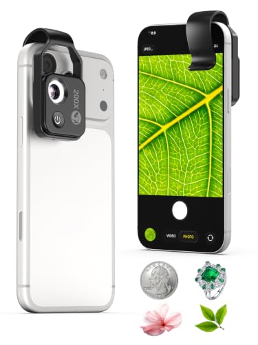 Image of Phone Microscope 200X with LED Light & CPL Filter, Pocket Microscope Camera Attachment for iPhone & Android, No App Needed, STEM Science Gift for Kids, Coin, Jewelry, Plants, Small Objects Inspection