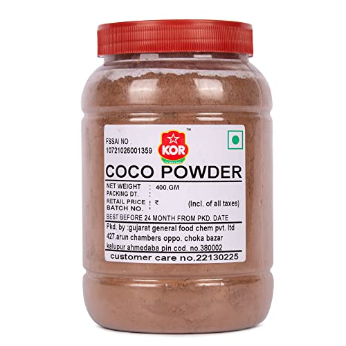 Image of KOR Natural Cocoa Powder /Coco Powder Used in Biscuits, Ice Cream, Dairy Drinks and Cakes | Shakes, Smoothies, Frosting Making | Unsweetened Powder - 400 Grams (Pack Of 1)