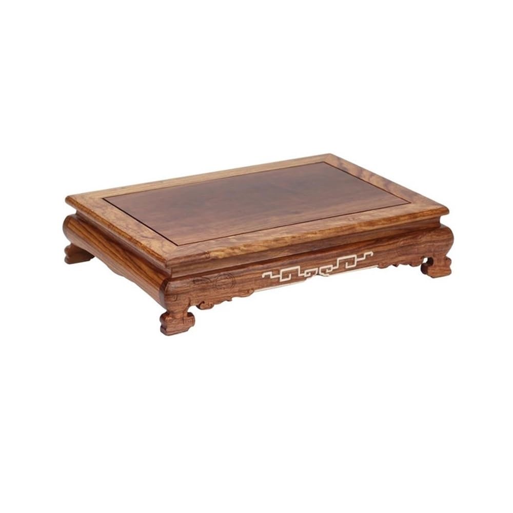 birene Vase Stand Rectangles Carving Planter Display Stand, Rosewood Base Home Decor for Vase Teapot(L)