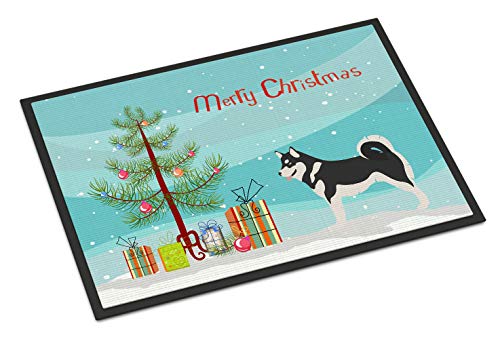 Caroline's Treasures BB8486MAT Alaskan Malamute Christmas Doormat 18x27 Front Door Mat Indoor Outdoor Rugs for Entryway, Non Slip Washable Low Pile, 18H X 27W