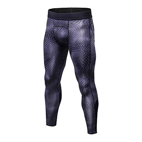 Bmeigo Men Workout Leggings 3D Running Gym Exercise Compression Tights Sport Pants, 170/125(L), Black Cover