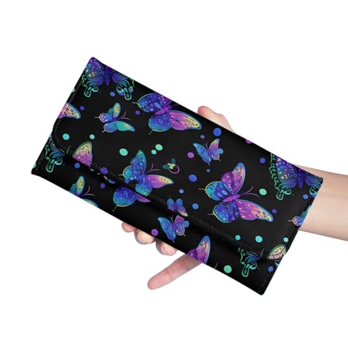 Image of AFPANQZ Butterfly Print Womens Wallets Leather Trifold Multi Card Holder Slots Wallet, Elegant Clutch Phone Holder Trifold Purses Zip Coins Pocket, Buckle Closure Clutch