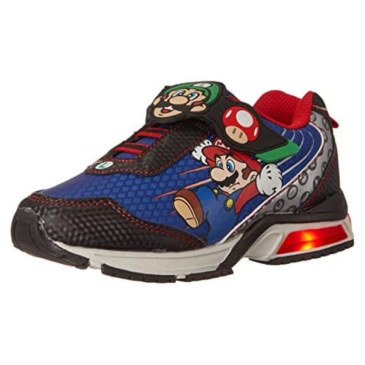 Super Mario Brothers Mario and Luigi Kids Tennis Shoe, Light Up Sneaker, Mix Match Runner Trainer, Kids Size 11 to 3 (13 M US Little Kid, Blue)