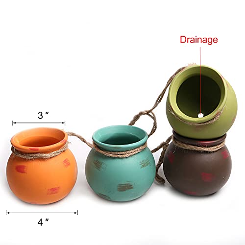 Ceramic Hanging Planters Pot For Succulent Air Plant Cactus With Drainage Indoor Outdoor Wall Mounted Decor Gifts For Women, 4Pcs, 4 Inch #TOP5