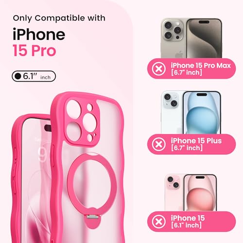 Coque iPhone 15 Pro antichoc MagSafe translucide avec béquille rose - 2