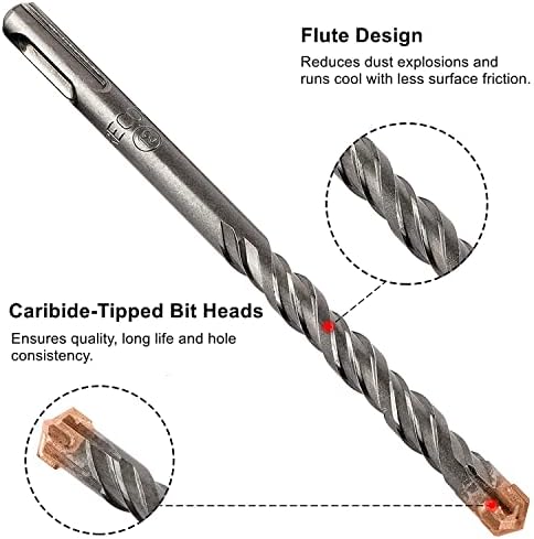 Firecore SDS-Plus Carbide Drill Bit Set 7 pcs - Hammer Drill Bit Set SDS for Concrete, Stone, Granite, Brick and Masonry - Four-edged drill bits - Concrete Drill Bit SDS Plus - Ø 5-12mm - FS21507