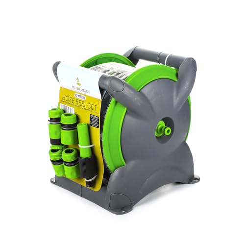 20M Garden Hose Reel Set with Adjustable Nozzle Tap Adapter & Connectors – Lightweight & Portable Watering System