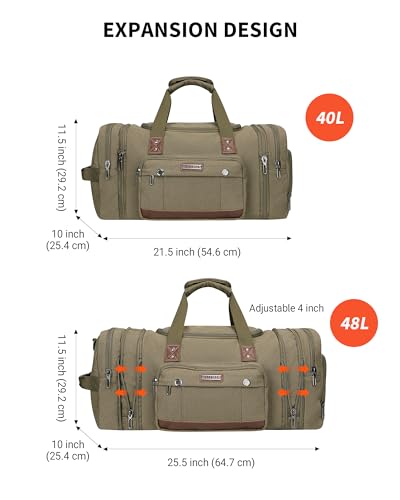 Image of WITZMAN Mens Duffle Bags for Traveling Canvas Weekender Travel Bag Expandable Overnight Bag Carry on Bag(A8007 Army Green)