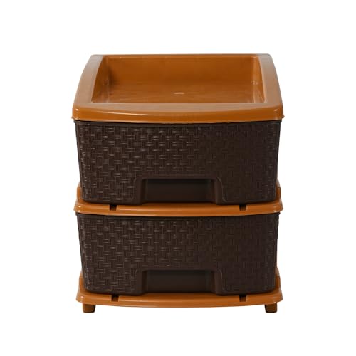 Image of Kuber Industries 2-Layer & 19 Ltr Plastic Drawer Storage Organiser | Modular Kitchen & Toy Organizer For Kids Room | Chocolate Brown