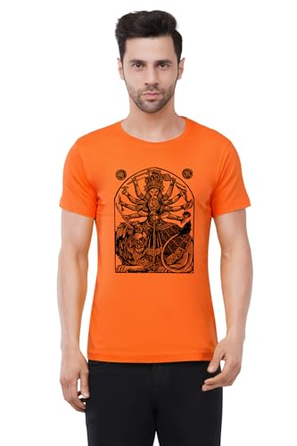 Image of Caseria Men's Cotton Printed T-Shirt -Mother Durga | 100% Cotton | Half Sleeves | Regular Fit | Printed | Round Neck | Graphic T Shirt