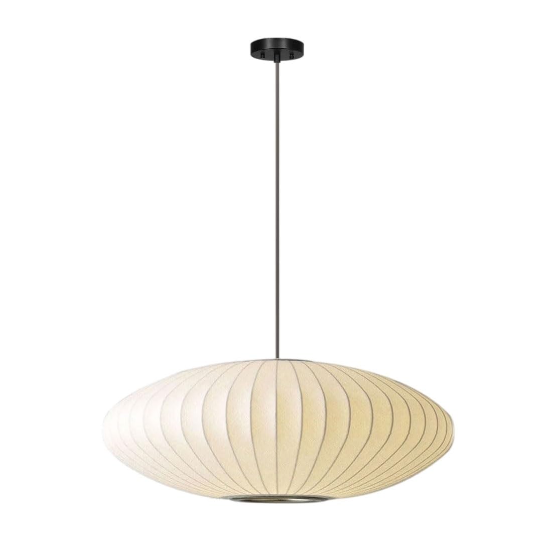Mid Century Modern Pendant Light, 11.8in UFO Saucer Ceiling Light Fixture, Elegant Fabric Drum Shade Hanging Lamp for Living Room, Dining Room, Bedroom, Kitchen Island, Foyer (Black)(50CM) Thoughtful